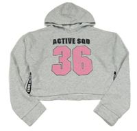 Světlešedá melírovaná crop mikina s číslem a kapucí H&M