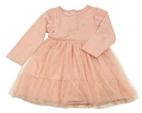 Růžové šaty s tylovou sukní a výšivkou Peacocks