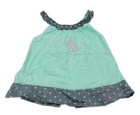 Tyrkysovo-tmavomodrý top s výšivkou a puntíky Orchestra