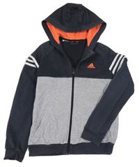 Antracitovo-šedá propínací mikina s logem a kapucí Adidas