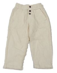 Smetanové mušelínové crop kalhoty s knoflíky Zara
