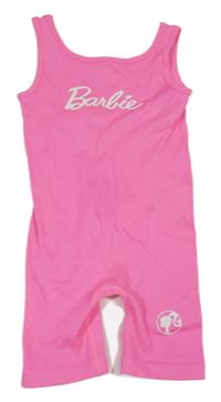Neonově růžový žebrovaný sportovní kraťasový overal s nápisem - Barbie Primark