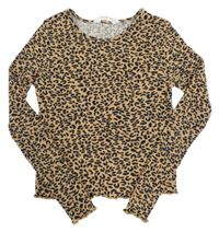 Hnědo-černé vzorované žebrované crop triko H&M