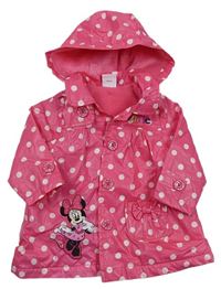 Růžový pogumovaný jarní kabát s puntíky a kapucí Disney