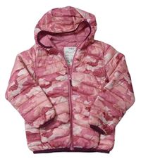 Růžová army šusťáková prošívaná zateplená bunda s kapucí M&S