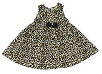Béžovo-černo-hnědé bavlněné šaty s mašlí a leopardím vzorem H&M