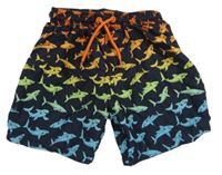 Černo-barevné plážové kraťasy se žraloky Primark