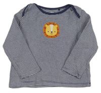 Tmavomodro-bílé pruhované triko s lvem F&F