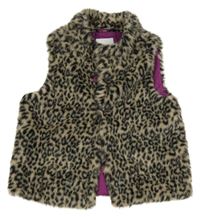 Béžovo-hnědá leopardí kožešinová podšitá vesta Charles Vögele