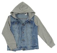 Modrá riflová bunda s teplákovými rukávy a kapucí Minoti