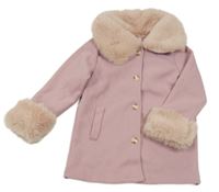 Starorůžový lehký kabátek s kožešinou Shein