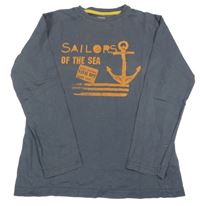 Tmavošedé triko s nápisem a kotvou Vertbaudet