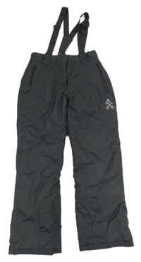 Tmavošedé šusťákové funkční oteplovačky s kšandami Yigga