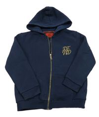 Tmavomodrá propínací mikina s logem a kapucí DFND