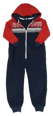 Tmavomodro-červená tepláková kombinéza se vzorem a kapucí George