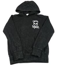 Černá vzorovaná mikina s potiskem a kapucí Y.F.K.