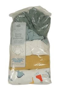 Nové - 5x bílo-zeleno-okrové body s dinosaury a dlouhým rukávem Primark