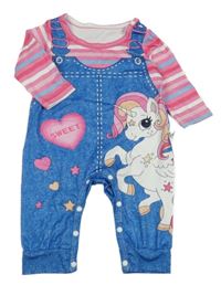 Modro-růžový overal s jednorožcem 