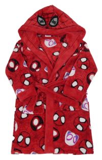 Červený chlupatý vzorovaný župan se Spidermanem a kapucí Primark