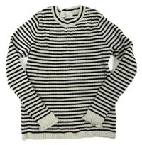 Smetanovo-černý pruhovaný žebrovaný lehký svetr H&M