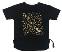 Černé tričko s leopardím vzorem a nápisem George