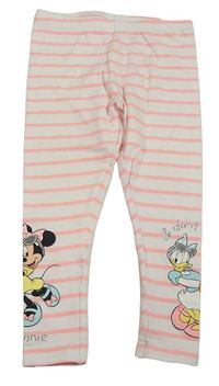 Bílo-růžové pruhované legíny s Minnie a Daisy 