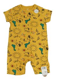 Žlutý kraťasový overal s obrázky Mothercare