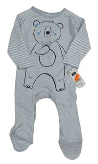 Světlemodro-bílý pruhovaný overal s medvídkem Dunnes Stores