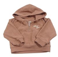 Starorůžová fleecová mikina s nápisem a kapucí DKNY