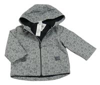 Šedá melírovaná šusťáková jarní bunda s kapucí 