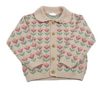 Růžový propínací květovaný svetr Primark