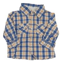 Bílo-modro-oranžová kostkovaná košile 