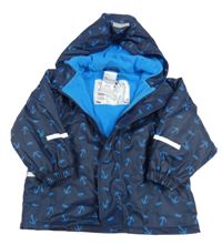 Tmavomodrá voděodolná zateplená bunda s kotvami a kapucí Impidimpi