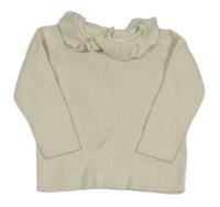 Smetanový žebrovaný svetr s volánkem C&A