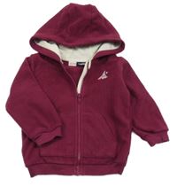 Vínová fleecová propínací mikina s výšivkou a kapucí Lupilu