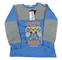 Nové - Šedo-modrá mikina s ovladačem a nápisy