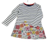 Bílo-tmavomodré pruhované šaty s květy Maine 