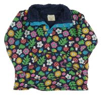 Tmavomodrá zateplená mikina s květy a houbami 