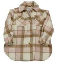 Smetanovo-hnědo-růžová kostkovaná vlněná košilová bunda Primark