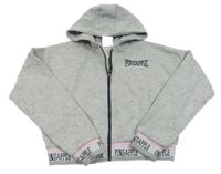 Světlešedá melírovaná propínací crop mikina s logem a kapucí Pineapple