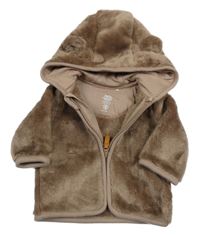 Hnědá plyšová propínací mikina s kapucí F&F