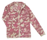 Růžovo-bílá fleecová army propínací mikina 