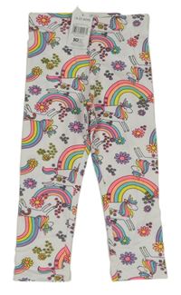 Nové - Bílo-barevné legíny s duhami a jednorožci Matalan