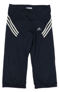 Tmavomodré sportovní crop legíny s pruhy Adidas