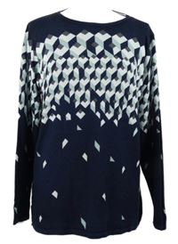 Dámský tmavomodro-bílý vzorovaný lehký svetr 