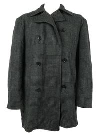 Pánský tmavošedý kostkovaný vlněný kabát 