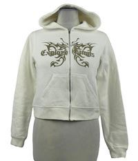 Dámská bílá crop propínací mikina s nápisem a kapucí Pull & Bear