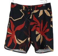 Dámské černo-červeno-oranžové vzorované plážové kraťasy Quiksilver vel. 30