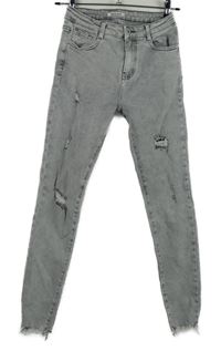 Dámské šedé skinny rifle s prošoupáním 