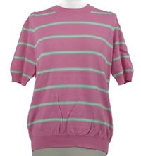 Dámské růžovo-světlemodro-bílé pruhované pletené tričko Savida 